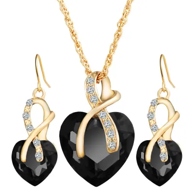 Women Graceful Shiny Glass Decoration Spiral Shape Pendant Earrings Necklace Jewelry Set