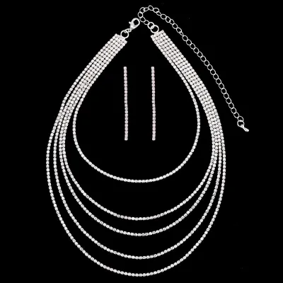 High Grade Full Crystal Alloy Multilayer Statement Jewelry Sets Earrings Necklace For Women