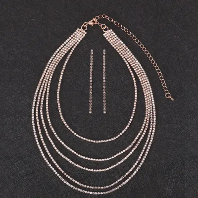 High Grade Full Crystal Alloy Multilayer Statement Jewelry Sets Earrings Necklace For Women