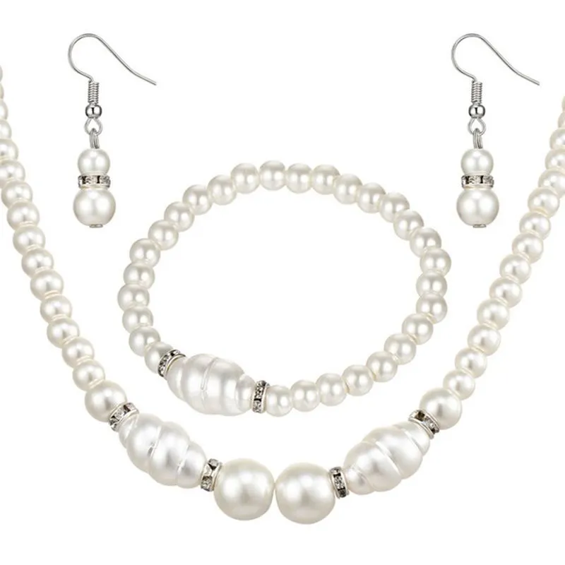 Fashion Lady Trendy Imitation Pearl Beaded Elegant Bride Jewelry Set