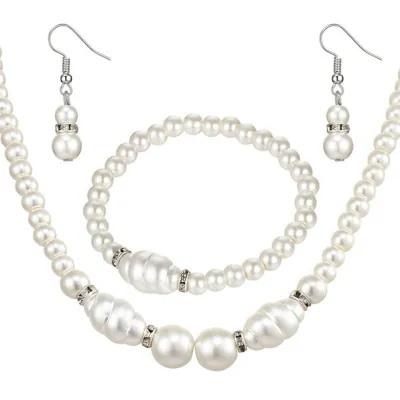 Fashion Lady Trendy Imitation Pearl Beaded Elegant Bride Jewelry Set