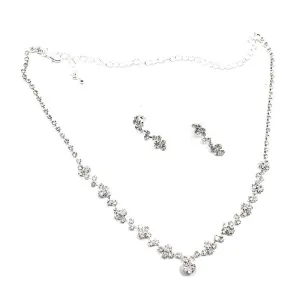 Fashion Shiny Rhinestone New Bride Jewelry Silver Alloy Chain Necklace Earrings Set