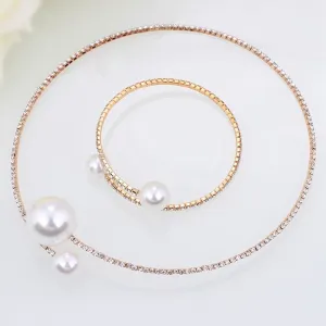Creative Design Women's Pearl Choker and Bracelet Set for Wedding Party