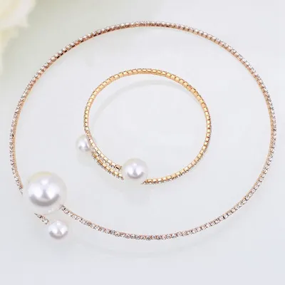 Creative Design Women's Pearl Choker and Bracelet Set for Wedding Party