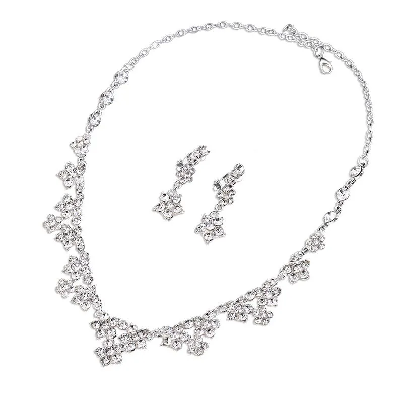 Elegant Bride Jewelry Set Silver Plated Alloy Geometric Necklace Stud Earrings Set