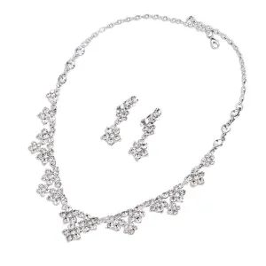 Elegant Bride Jewelry Set Silver Plated Alloy Geometric Necklace Stud Earrings Set
