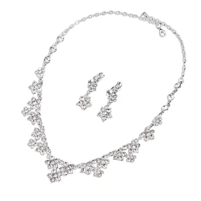 Elegant Bride Jewelry Set Silver Plated Alloy Geometric Necklace Stud Earrings Set