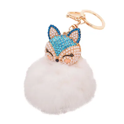 Cute Diamond Fox Head Plush Ball Key Chain Unisex
