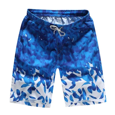 Men Plus Size Quick Dry Feather Printed Casual Swimming Shorts