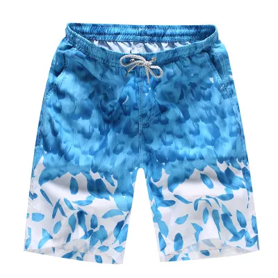 Men Plus Size Quick Dry Feather Printed Casual Swimming Shorts