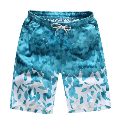 Men Plus Size Quick Dry Feather Printed Casual Swimming Shorts