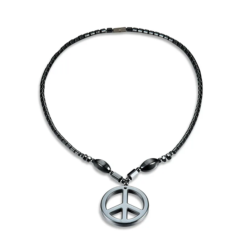New Style Peaceful Symbol Hematite Beads Necklace Unisex
