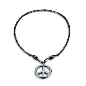 New Style Peaceful Symbol Hematite Beads Necklace Unisex