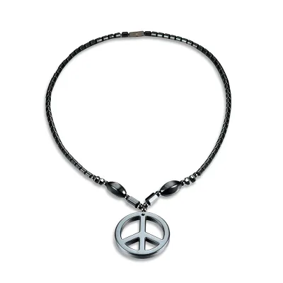 New Style Peaceful Symbol Hematite Beads Necklace Unisex