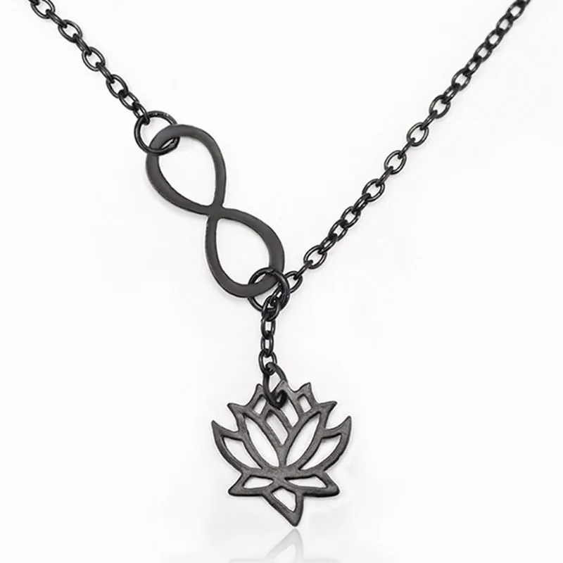 Women Hot-selling Pure Simple Design Alloy Water Wave Chain Number 8 Lotus Pendant Necklace