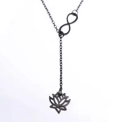 Women Hot-selling Pure Simple Design Alloy Water Wave Chain Number 8 Lotus Pendant Necklace