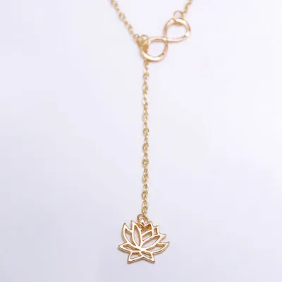 Women Hot-selling Pure Simple Design Alloy Water Wave Chain Number 8 Lotus Pendant Necklace