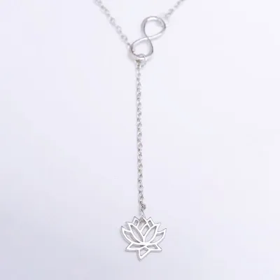 Women Hot-selling Pure Simple Design Alloy Water Wave Chain Number 8 Lotus Pendant Necklace