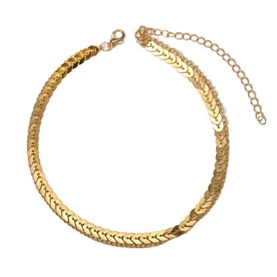 Women Creative Design Fishbone Pattern Double Layer Plated Alloy Choker Necklace