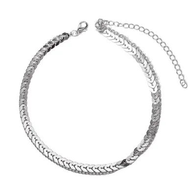 Women Creative Design Fishbone Pattern Double Layer Plated Alloy Choker Necklace