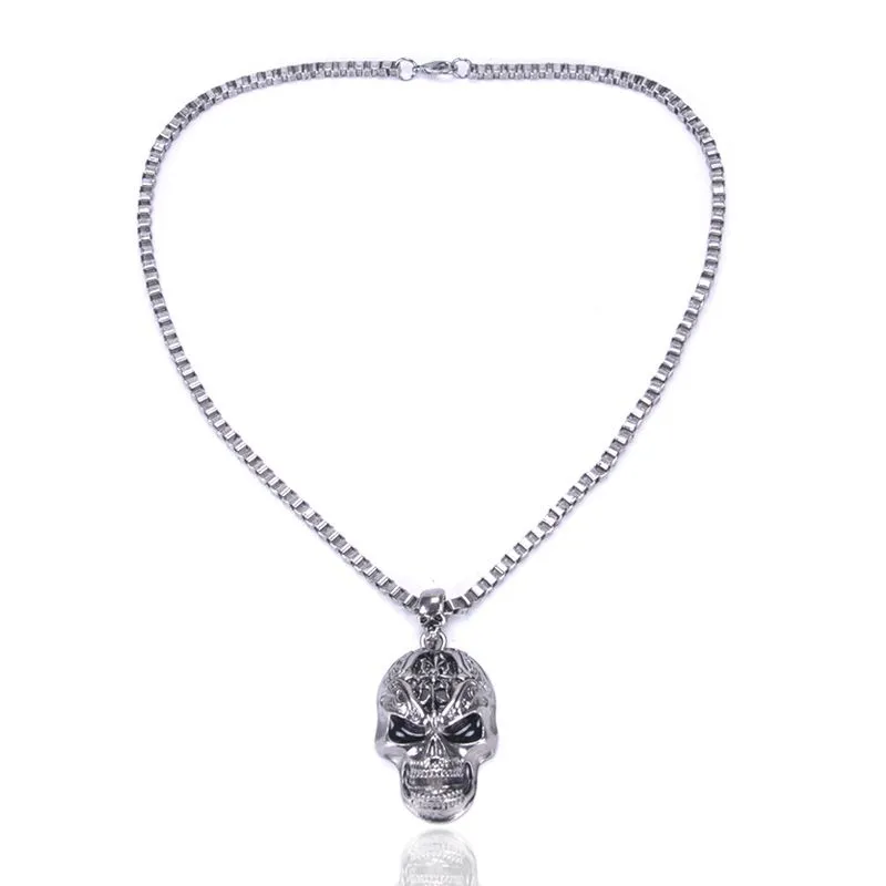 Men Punk Style Cool Alloy Skull Pendant Unisex Rock Chain Necklace