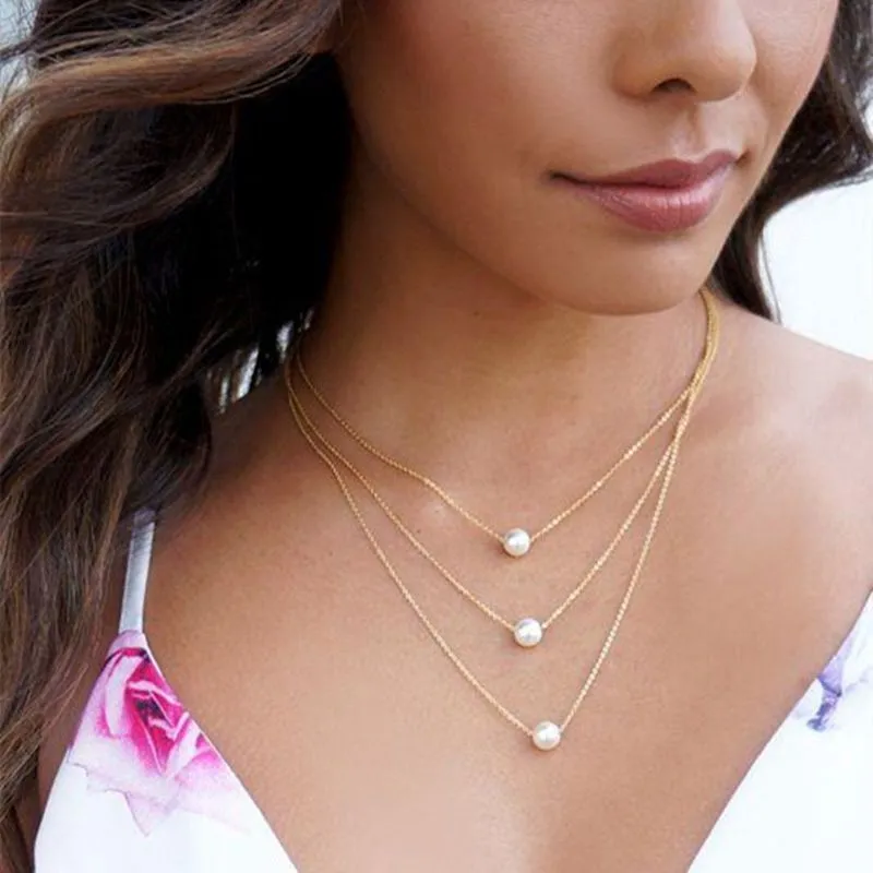 Women's Vintage Fashion Multilayer Geometric Imitation Pearl Necklace
