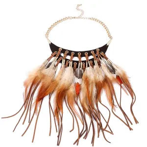 Women Vintage Bohemian Exaggerated Feather Pendant Necklace