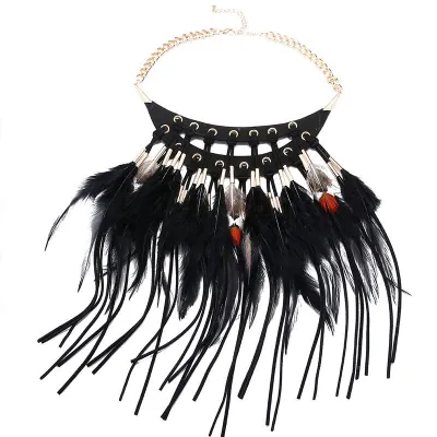 Women Vintage Bohemian Exaggerated Feather Pendant Necklace