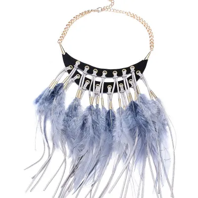 Women Vintage Bohemian Exaggerated Feather Pendant Necklace