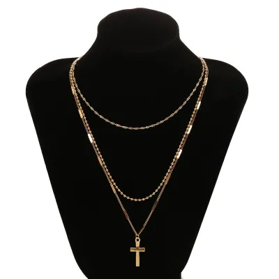 Women Vintage Cross Pendant Simple Geometric Ball Chain Necklace