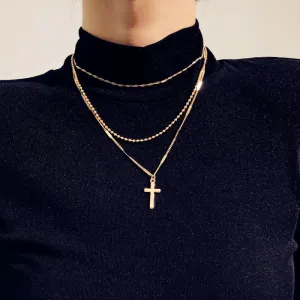 Women Vintage Cross Pendant Simple Geometric Ball Chain Necklace