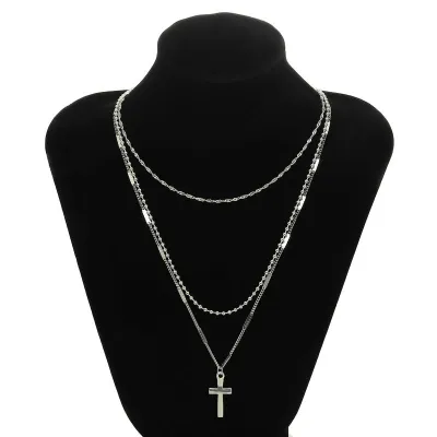 Women Vintage Cross Pendant Simple Geometric Ball Chain Necklace