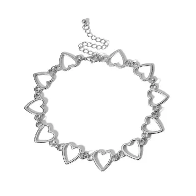 Romantic Hollow Hearts Design Women Shiny Rhinestone Choker Necklace