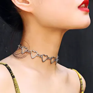 Romantic Hollow Hearts Design Women Shiny Rhinestone Choker Necklace