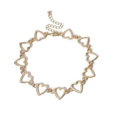 Romantic Hollow Hearts Design Women Shiny Rhinestone Choker Necklace