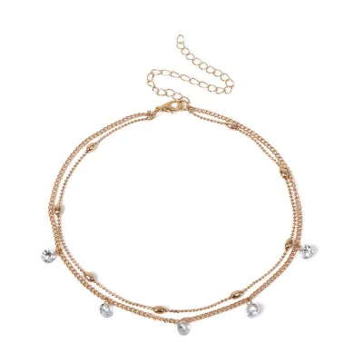 Fashion Simple Design Women Plated Double Layer Chain Choker Necklace