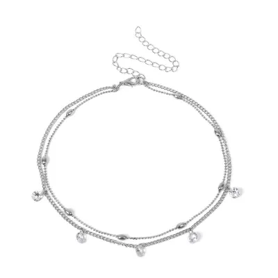 Fashion Simple Design Women Plated Double Layer Chain Choker Necklace