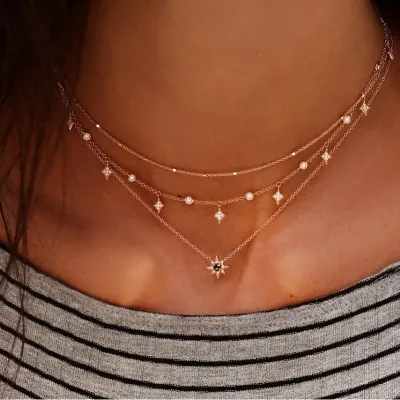 Women's Handmade Multilayer Water Wave Chain Alloy Golden Necklace