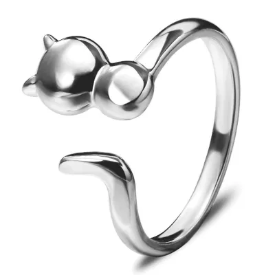 Fashion Lady Fresh Style Cute Kitty Shape Silver Color Alloy Adjustable Ring