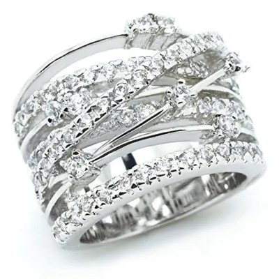 Women Exaggerated Multilayer Shiny Rhinestone Hollow Flower Ring