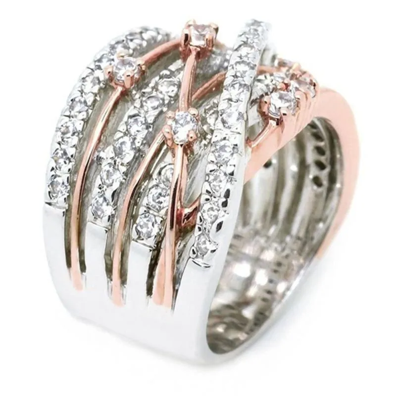 Women Exaggerated Multilayer Shiny Rhinestone Hollow Flower Ring