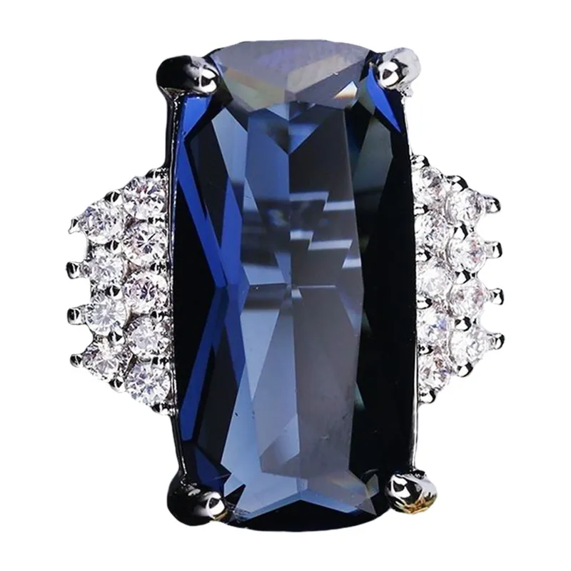 Luxury Rectangle Glass Gemstone Fashion Ring for Women