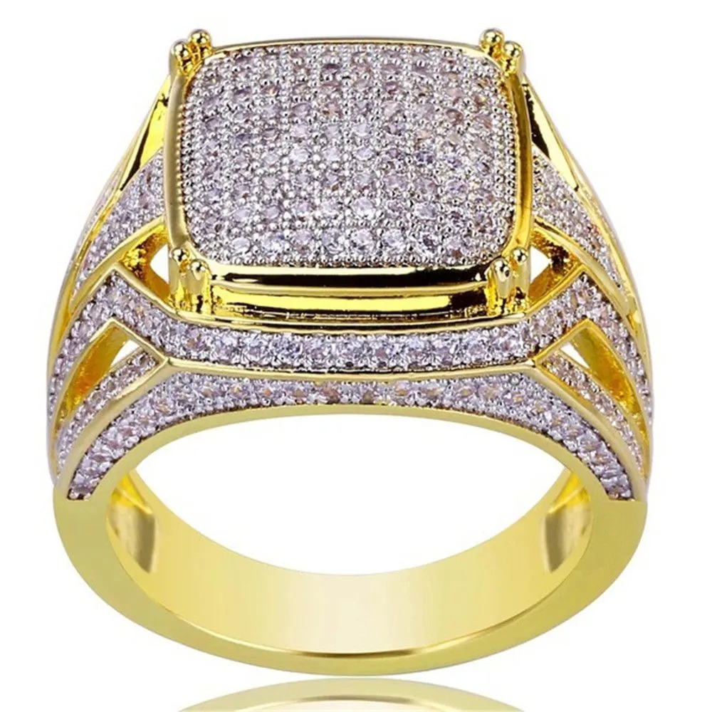 Luxury Men's Fashion Shiny Rhinestone Geometric Wedding Ring Alloy