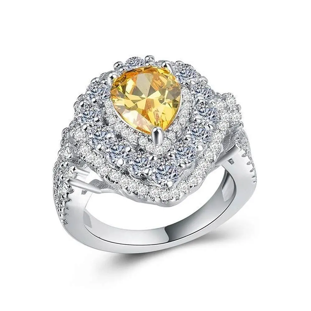 Women Vintage Style Unique Heart Shaped Topaz Gemstone Ring