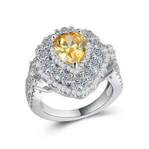 Women Vintage Style Unique Heart Shaped Topaz Gemstone Ring