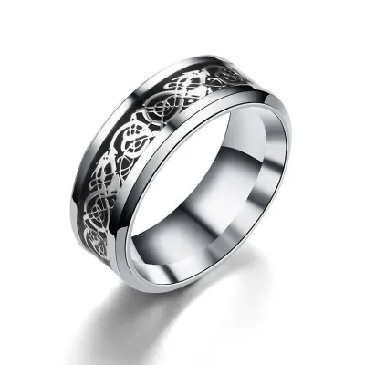 Fashion Carving Pattern Unisex Titanium Steel Plated Ring