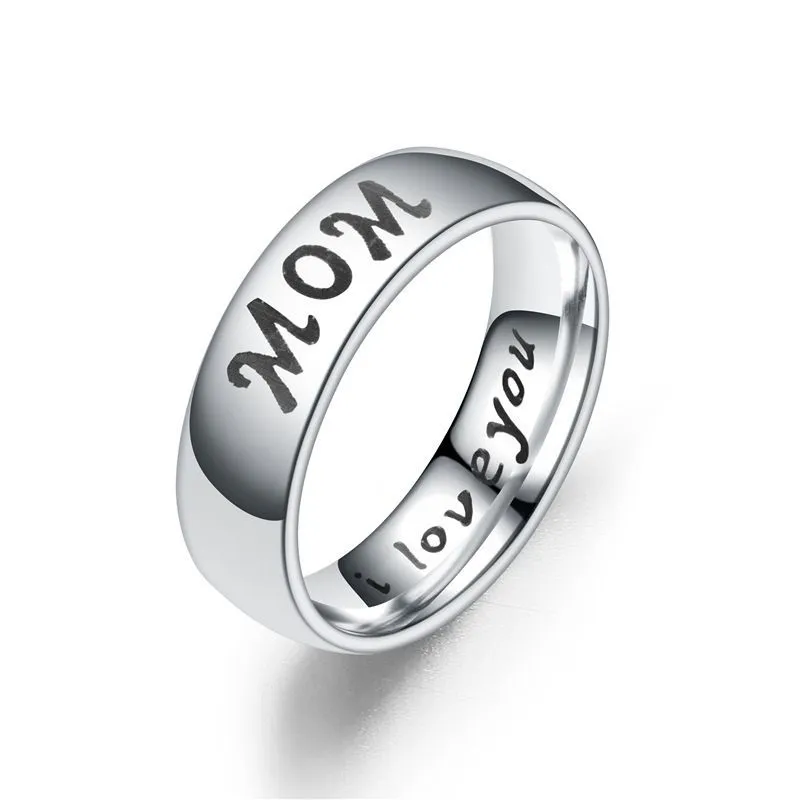 Fashion Silver Plated Words Carving Family Stainless Steel Ring