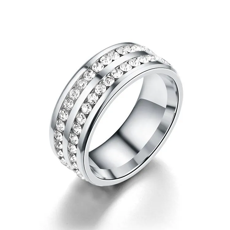 Fashion Double Layer Rhinestone Decoration Wide Ring