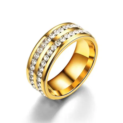 Fashion Double Layer Rhinestone Decoration Wide Ring