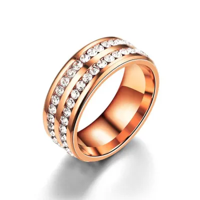Fashion Double Layer Rhinestone Decoration Wide Ring